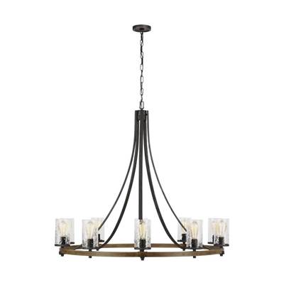 Visual Comfort Studio Collection Angelo Large Chandelier in Distressed Weathered Oak / Slate Grey Metal