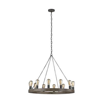 Visual Comfort Studio Collection Avenir Medium Chandelier in Weathered Oak Wood / Antique Forged Iron