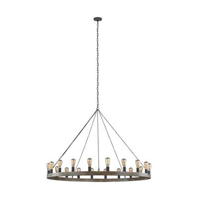 Visual Comfort Studio Collection Avenir Large Chandelier in Weathered Oak Wood / Antique Forged Iron