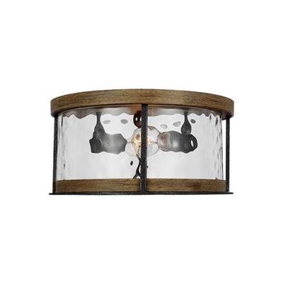 Visual Comfort Studio Collection Angelo Flush Mount in Distressed Weathered Oak / Slate Grey Metal