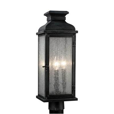 Visual Comfort Studio Collection Pediment Post Lantern in Dark Weathered Zinc