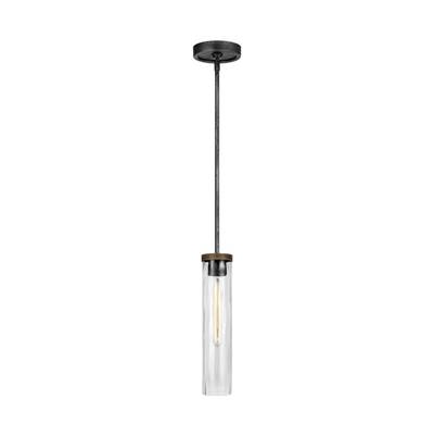 Visual Comfort Studio Collection Angelo Slim Pendant in Distressed Weathered Oak / Slate Grey Metal