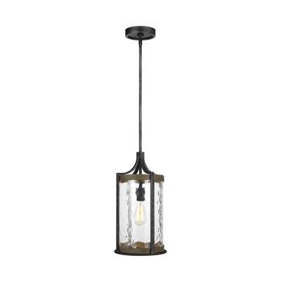 Visual Comfort Studio Collection Angelo Pendant in Distressed Weathered Oak / Slate Grey Metal