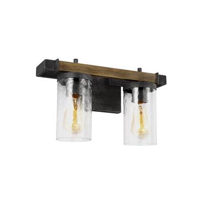 Visual Comfort Studio Collection Angelo 2-Light Vanity in Distressed Weathered Oak / Slate Grey Metal