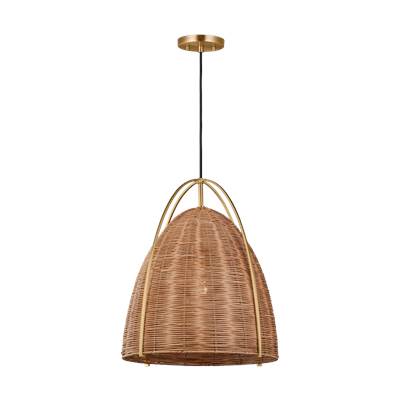 Visual Comfort Studio Collection Norman Large Pendant in Satin Brass and Blonde Rattan