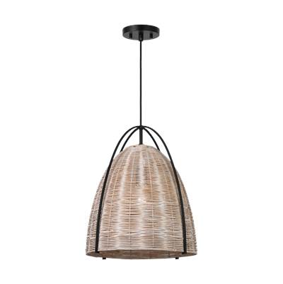 Visual Comfort Studio Collection Norman Large Pendant in Midnight Black with Ash Wicker