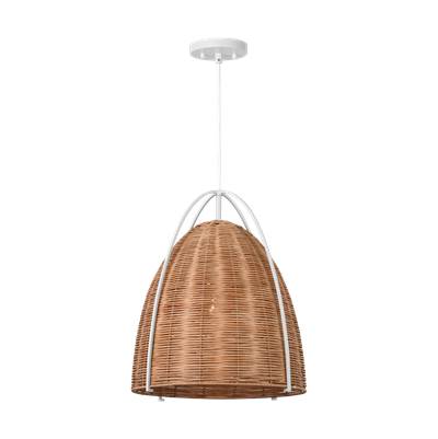 Visual Comfort Studio Collection Norman Large Pendant in Matte White with Blonde Rattan