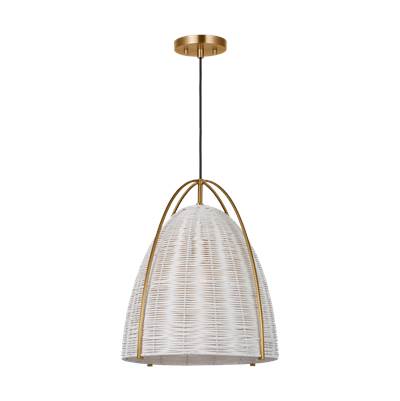 Visual Comfort Studio Collection Norman Large Pendant in Satin Brass with Chalk Wicker