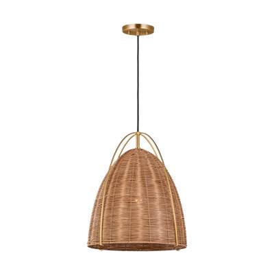 Visual Comfort Studio Collection Norman Medium Pendant in Satin Brass and Blonde Rattan