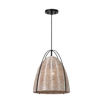 Visual Comfort Studio Collection Norman Medium Pendant in Midnight Black with Ash Wicker