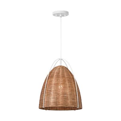 Visual Comfort Studio Collection Norman Medium Pendant in Matte White with Blonde Rattan