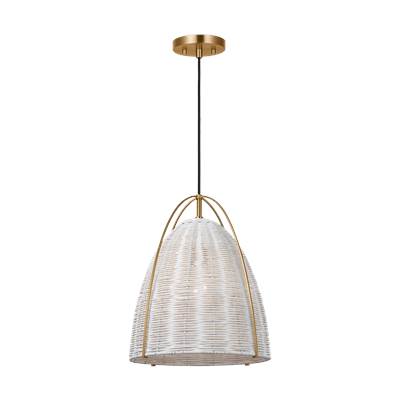 Visual Comfort Studio Collection Norman Medium Pendant in Satin Brass with Chalk Wicker