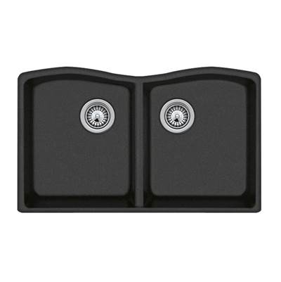 Swan Granite Undermount Kitchen Sink - 22" x 33" - Double Bowl in Nero