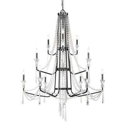 Varaluz Barcelona 12-Light 3-Tier Crystal Chandelier in Onyx