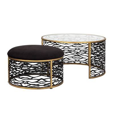Varaluz Kato Nesting Coffee Table and Ottoman in Havana Gold Carbon