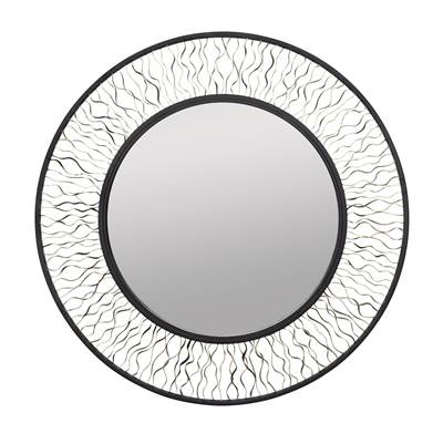 Varaluz Estela 30-in Round Wall Mirror in Matte Black French Gold