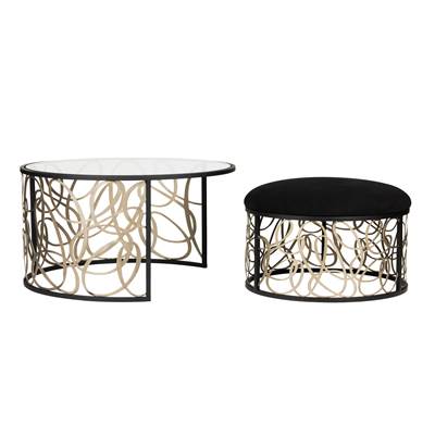 Varaluz Scribble Nesting Coffee Table and Ottoman in Matte Black Artifact