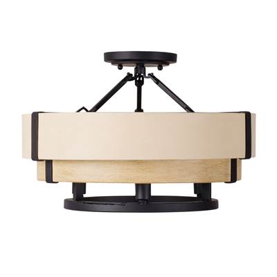 Varaluz Blonde Moment 3-Light Semi-Flush in Matte Black Honey Medium Oak