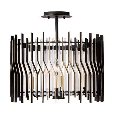 Varaluz Park Row 4-Light Semi-Flush in Matte Black French Gold