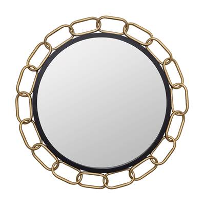 Varaluz Chains of Love 30-in Round Wall Mirror in Matte Black Textured Gold