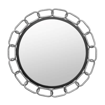 Varaluz Chains of Love 30-in Round Wall Mirror in Matte Black Textured Silver