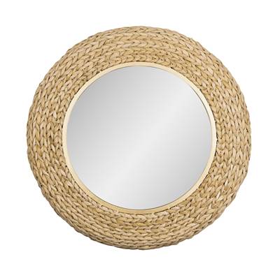 Varaluz Athena 30-in Round Wall Mirror in French Gold Natural Seagrass
