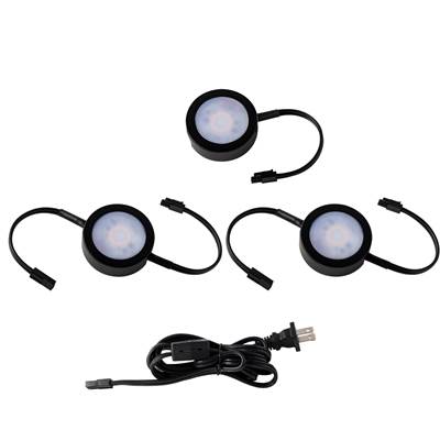 WAC Lighting Cct Puck - 2 Double Wire Lights, 1 Single Wire Light, Cord in Black
