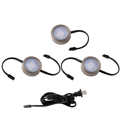 WAC Lighting Cct Puck - 2 Double Wire Lights, 1 Single Wire Light, Cord in Brushed Nickel