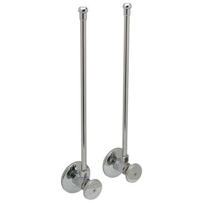 Zurn Industries Two Standard Angle Stops - Round Wheel Handles - 1/2" IPS x 3/8" OD - 12" Flexible Risers in Lead-Free