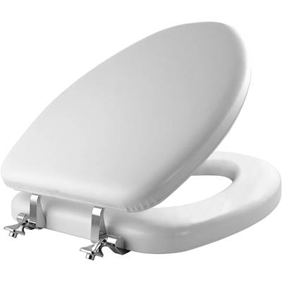 Bemis Mayfair Eden Elongated Toilet Seat - Cushioned Vinyl - Chrome Hinges in White