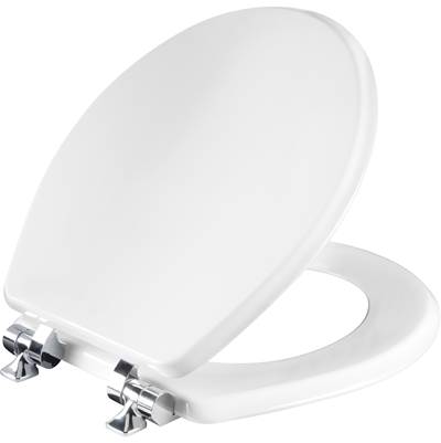 Bemis Mayfair Benton Round Toilet Seat - Round-Front - Whisper-Close - Chrome Hinges in White