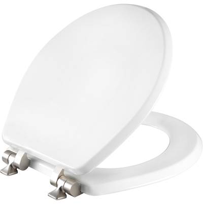 Bemis Mayfair Benton Round Toilet Seat - Round-Front - Whisper-Close - Brushed Nickel Hinges in White