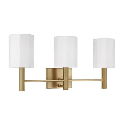 Capital Lighting Adrian 3-Light Vanity - 24.25" W x 11.25" H - Octagonal White Fabric Shades in Aged Brass