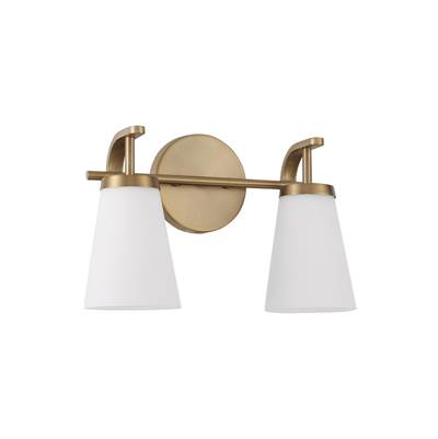Capital Lighting Drake 2-Light Vanity Light - 14" W x 9" H - Tapered Soft White Glass in Aged Brass