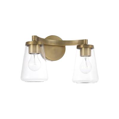 Capital Lighting Aaron 2-Light Vanity Light - 15" W x 9.5" H - Clear Glass in Aged Brass