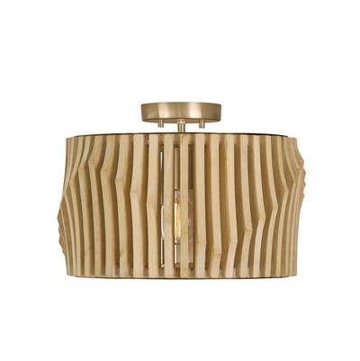 Capital Lighting Archer 1-Light Semi Flush - 16'' W x 10.75'' H in Matte Brass and Handcrafted Blonde Mango Wood