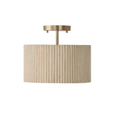 Capital Lighting Donovan 1-Light Semi Flush - 12.5'' W x 11.75'' H in Matte Brass and Handcrafted Mango Wood in White Wash