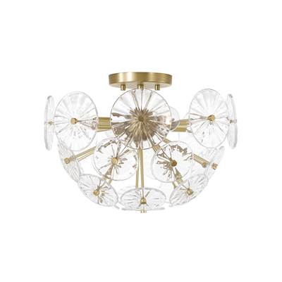 Capital Lighting Emelie 4-Light Starburst Semi Flush - 15.5'' W x 11'' H in Matte Brass with Patterned Glass Petals