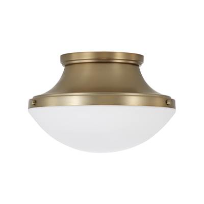 Capital Lighting Arlo 3-Light Teardrop Flush Mount - 14" W x 9" H in Aged Brass with Soft White Glass