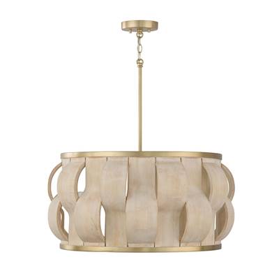 Capital Lighting Willa Drum Pendant - 27" W x 13.5" H - Bleached Mango Wood - 4-Light in Matte Brass