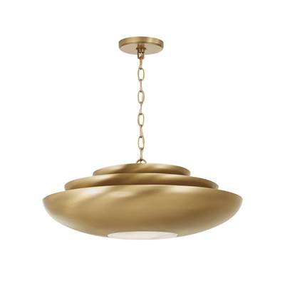 Capital Lighting Gia Pendant - 21.5" x 8.5" - 1-Light - Modern Tiered Bowl in Aged Brass with Real Alabaster Diffuser