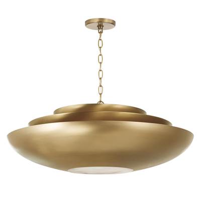 Capital Lighting Gia Pendant - 29.5" x 11.5" - 1-Light - Modern Tiered Bowl in Aged Brass with Real Alabaster Diffuser