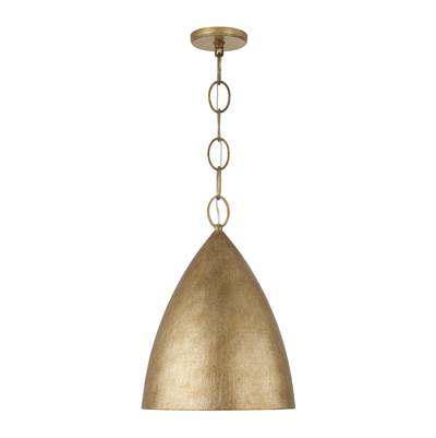 Capital Lighting Francesca Integrated LED Cone Pendant - 13" W x 18" H in Textural Feathered Brass with Designer Chain