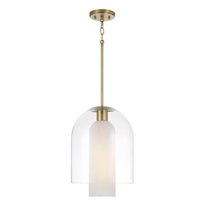 Capital Lighting Liz Pendant - 12" W x 16.5" H - 1-Light in Aged Brass with Faux Alabaster and Clear Glass Cloche