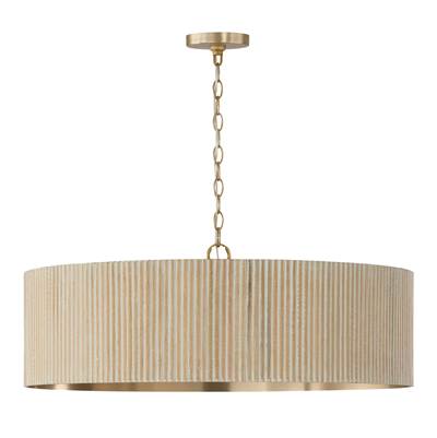 Capital Donovan Chandelier - 30.75"W x 11.25"H - 4-Light in Matte Brass and Handcrafted Mango Wood in White Wash