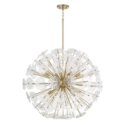 Capital Emelie Starburst Chandelier - 33"W x 34"H - 8-Light in Matte Brass with Patterned Glass Petals