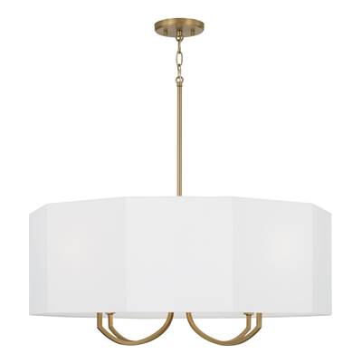 Capital Lighting Adrian Drum Chandelier - 29.5" W x 13.5" H in Aged Brass with Octagonal White Fabric Shade
