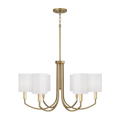 Capital Lighting Adrian 6-Light Chandelier - 30" W x 17.5" H in Aged Brass with Octagonal White Fabric Shades