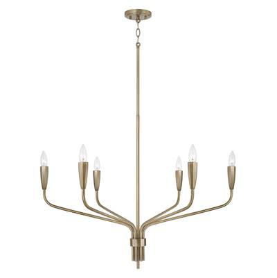Capital Lighting Palmer 6-Light Chandelier - 34.5" W x 25.25" H in Antiqued Brass with Botanical Arm Silhouette
