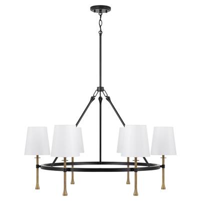 Capital Lighting Hollis 6-Light Ring Chandelier - 35" W x 23.5" H in Matte Black with Textured Hammered Gold Tails
